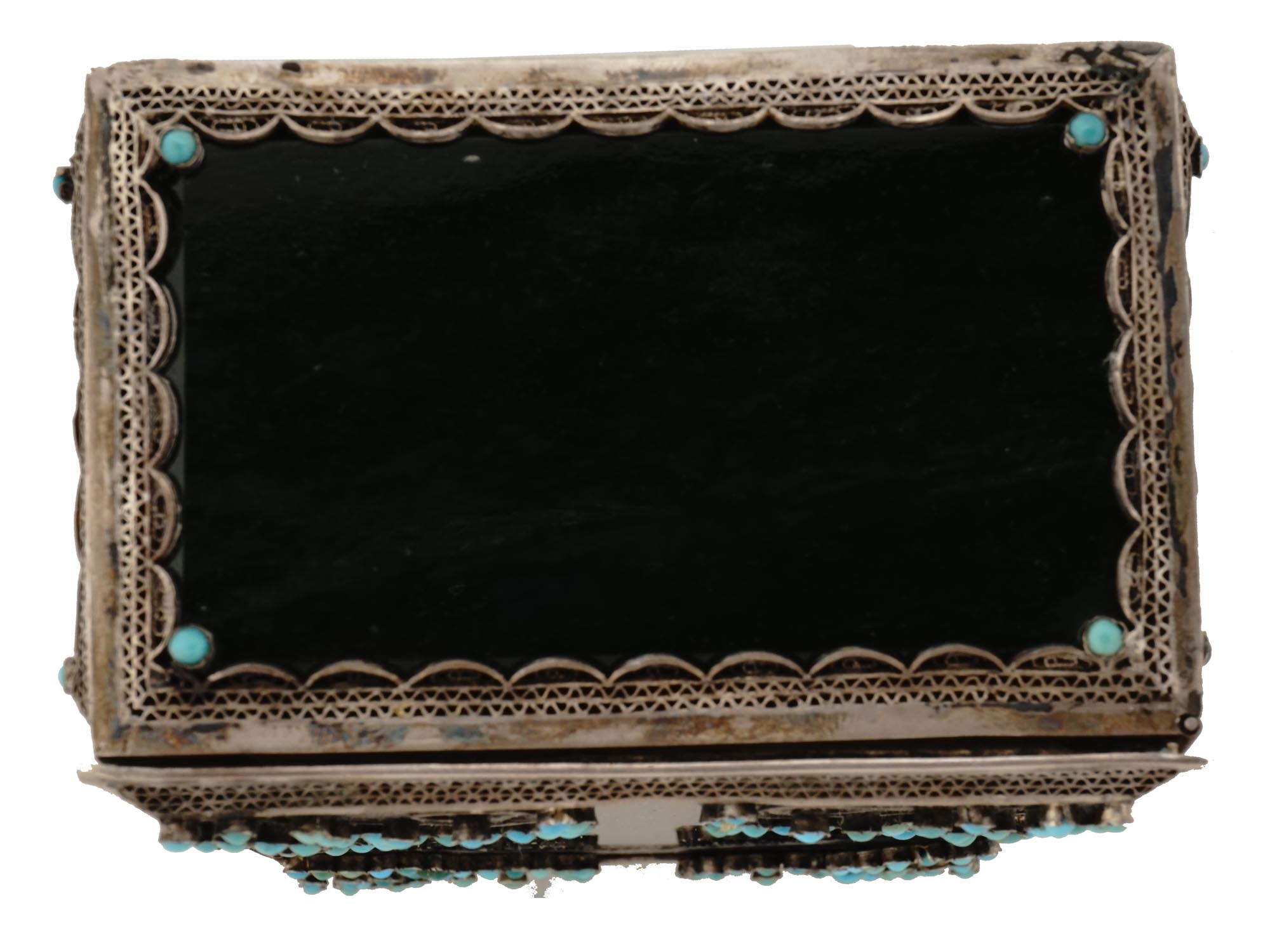 TURQUOISE STONES SILVER AND NEPHRITE TRINKET BOX PIC-6